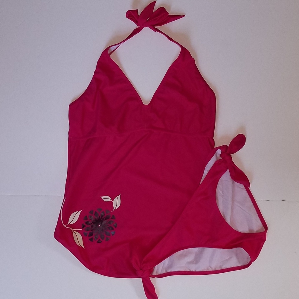 Maternity halter tankini set, hot pink, large